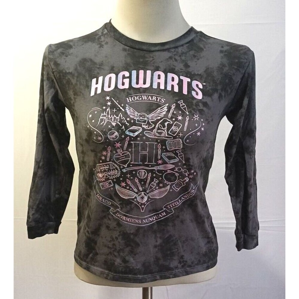 Harry Potter Hogwarts Gray Tie Dye Long Sleeve Shirt Graphic Tee Girls Large